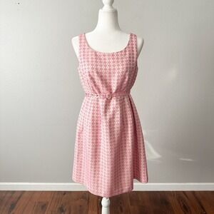 Michael Kors Jacquard Pink Beige Pattern Sleeveless Belted Sheath‎ Dress Size 10